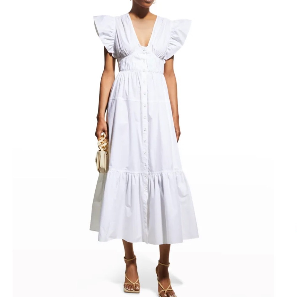 10 Crosby Derek Lam Greta Ruffle Sleeve Midi Dress Size 6 Boho Whimsy Feminine